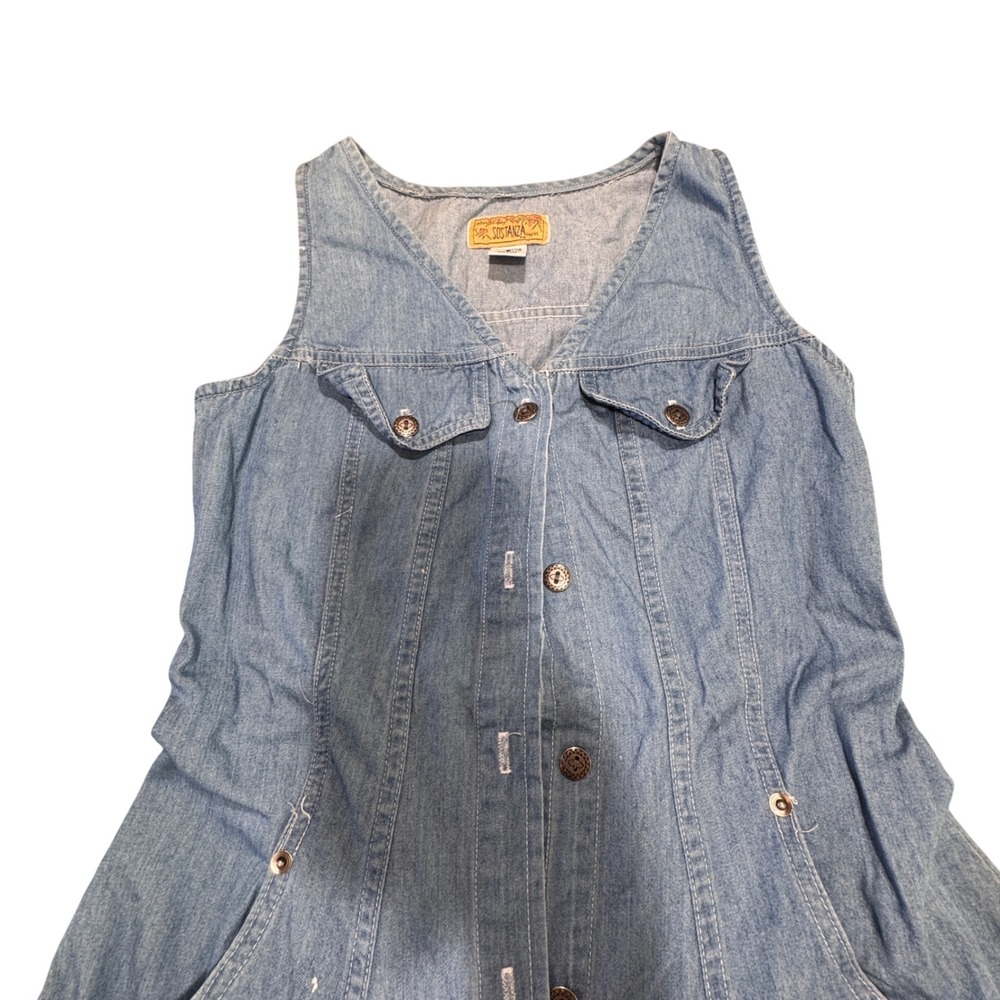 VTG Sostanza Denim Dress Women Size Medium Blue Sleeveless Button Front Indie - Picture 2 of 8